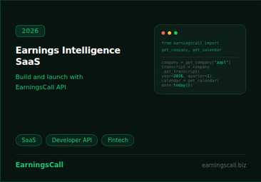Earnings intelligence SaaS architecture and product types built on EarningsCall developer earnings API for fintech SaaS builders