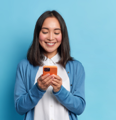 smiling charming woman happy texting